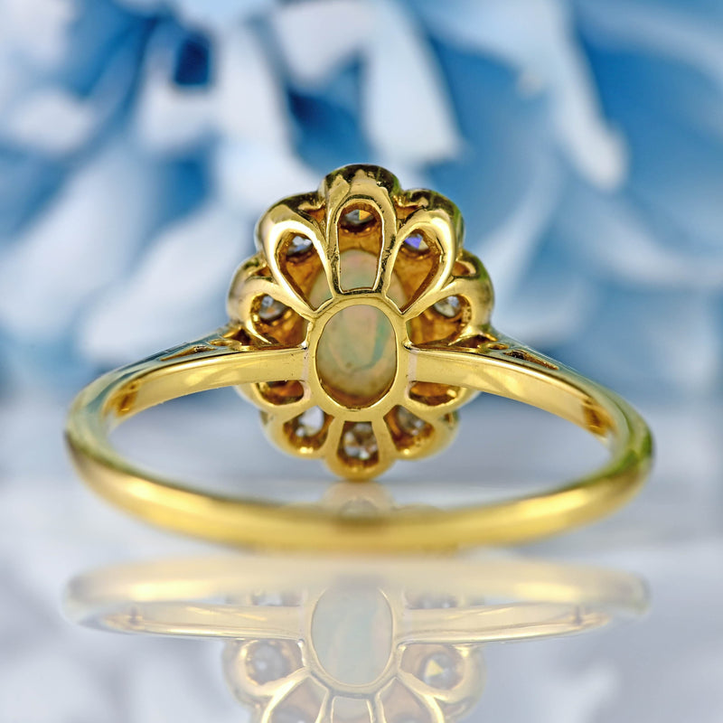 Ellibelle Jewellery Antique Edwardian Opal & Diamond 18ct Gold Platinum Cluster Ring