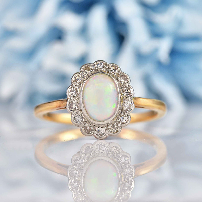 Ellibelle Jewellery Antique Edwardian Opal & Diamond 18ct Gold Platinum Ring