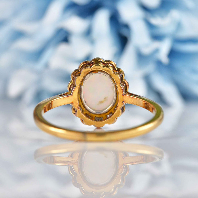 Antique Edwardian Opal Diamond 18ct Gold Platinum Ring