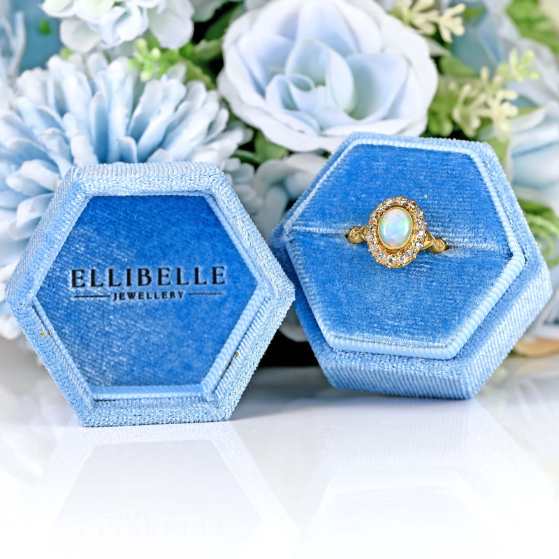 Ellibelle Jewellery Antique Edwardian Opal & Old-Cut Diamond 18ct Gold Cluster Ring