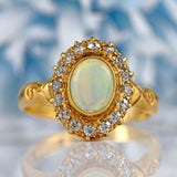 Ellibelle Jewellery Antique Edwardian Opal & Old-Cut Diamond 18ct Gold Cluster Ring