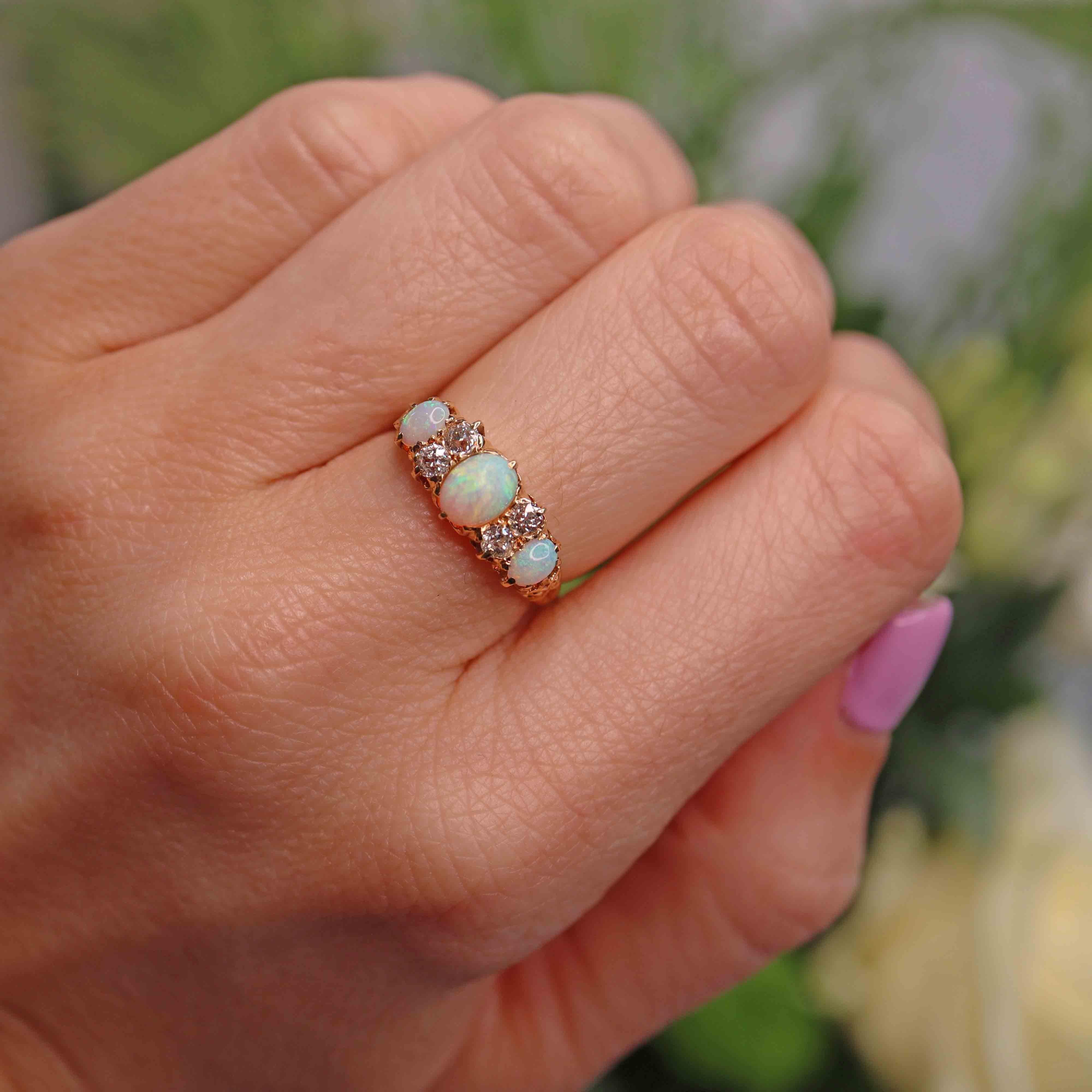 Ellibelle Jewellery Antique Edwardian Opal & Old Cut Diamond 18ct Gold Ring