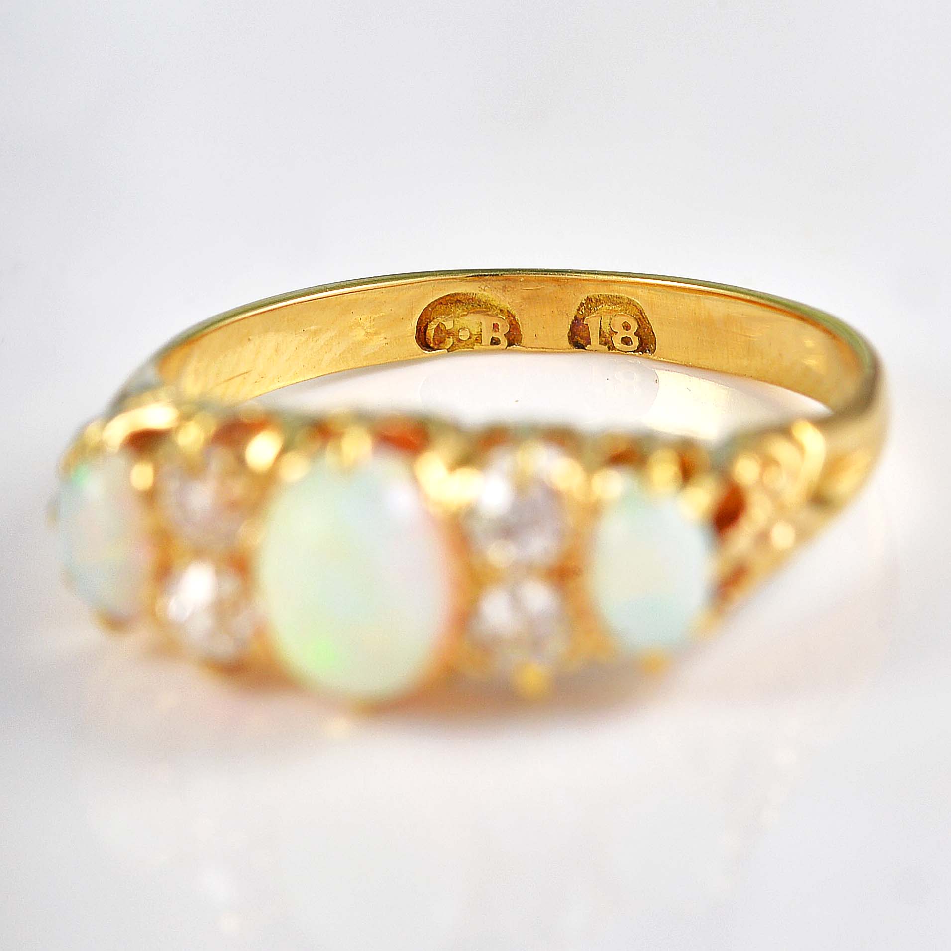 Ellibelle Jewellery Antique Edwardian Opal & Old Cut Diamond 18ct Gold Ring