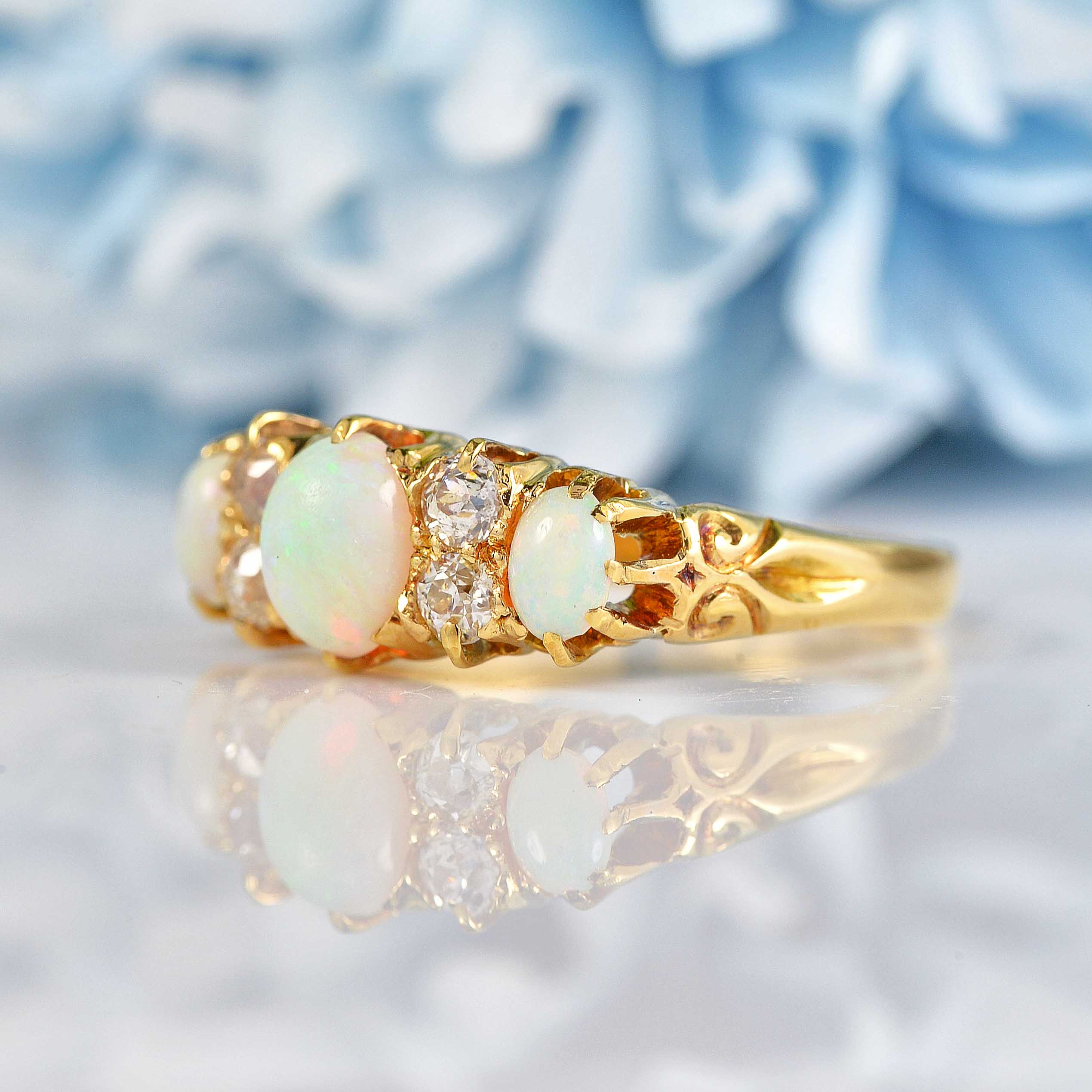 Ellibelle Jewellery Antique Edwardian Opal & Old Cut Diamond 18ct Gold Ring