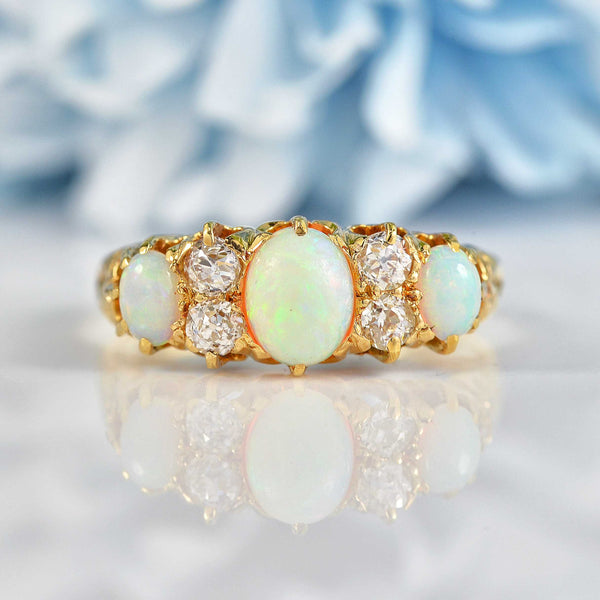 Ellibelle Jewellery Antique Edwardian Opal & Old Cut Diamond 18ct Gold Ring