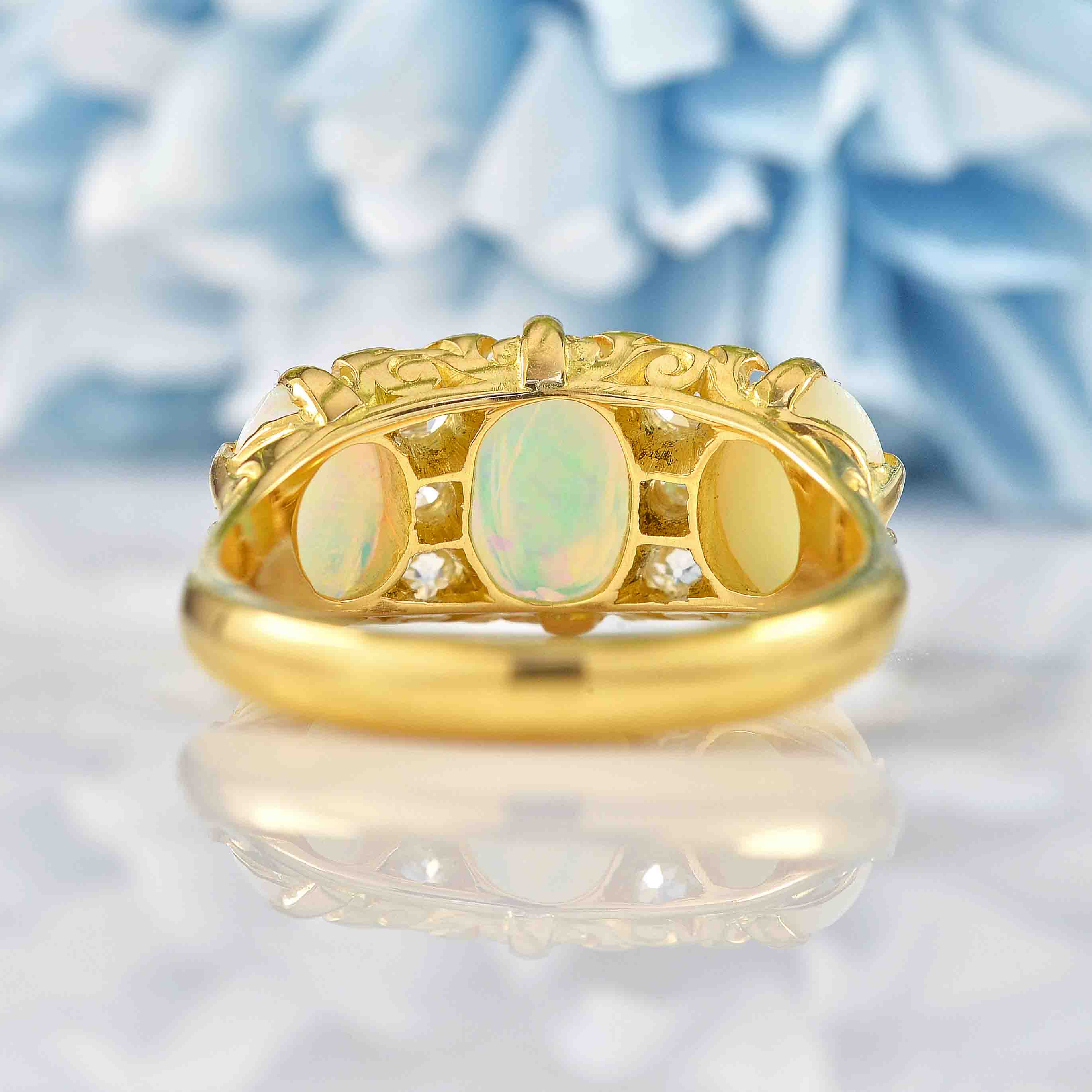 Ellibelle Jewellery Antique Edwardian Opal & Old Cut Diamond 18ct Gold Ring