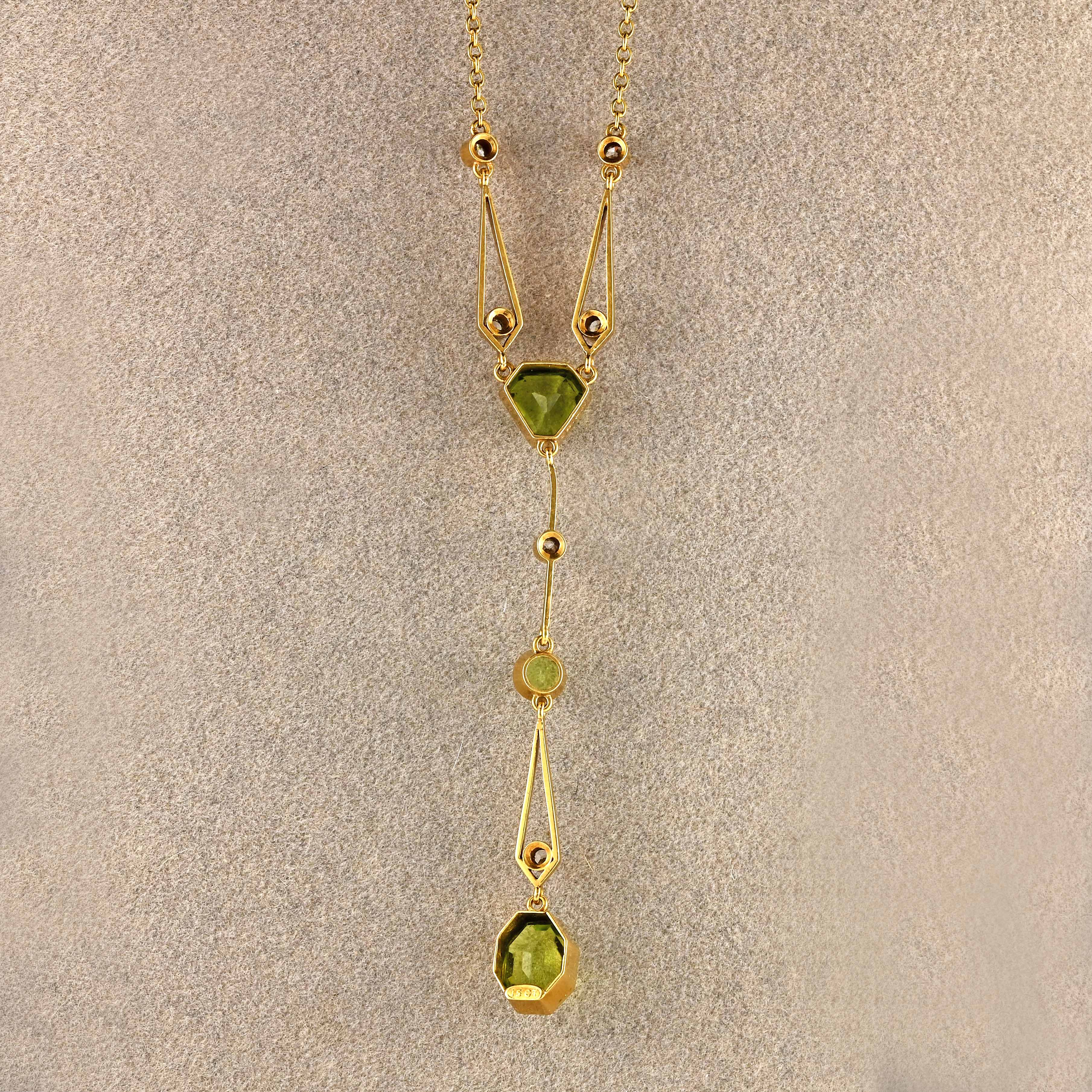 Ellibelle Jewellery Antique Edwardian Peridot & Diamond 15ct Gold Pendant Necklace