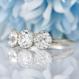 Ellibelle Jewellery Antique Edwardian Platinum Diamond Three-Stone Engagement Ring (3.02cts)