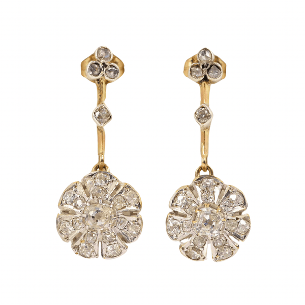 Ellibelle Jewellery Antique Edwardian Rose Cut Diamond Cluster Drop Earrings