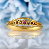 Ellibelle Jewellery Antique Edwardian Ruby & Diamond 18ct Gold Five-Stone Ring - Chester 1907