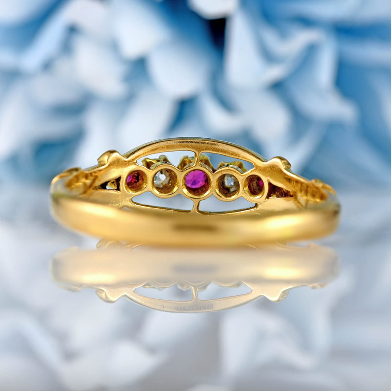 Ellibelle Jewellery Antique Edwardian Ruby & Diamond 18ct Gold Five-Stone Ring - Chester 1907