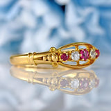 Ellibelle Jewellery Antique Edwardian Ruby & Diamond 18ct Gold Five-Stone Ring - Chester 1907