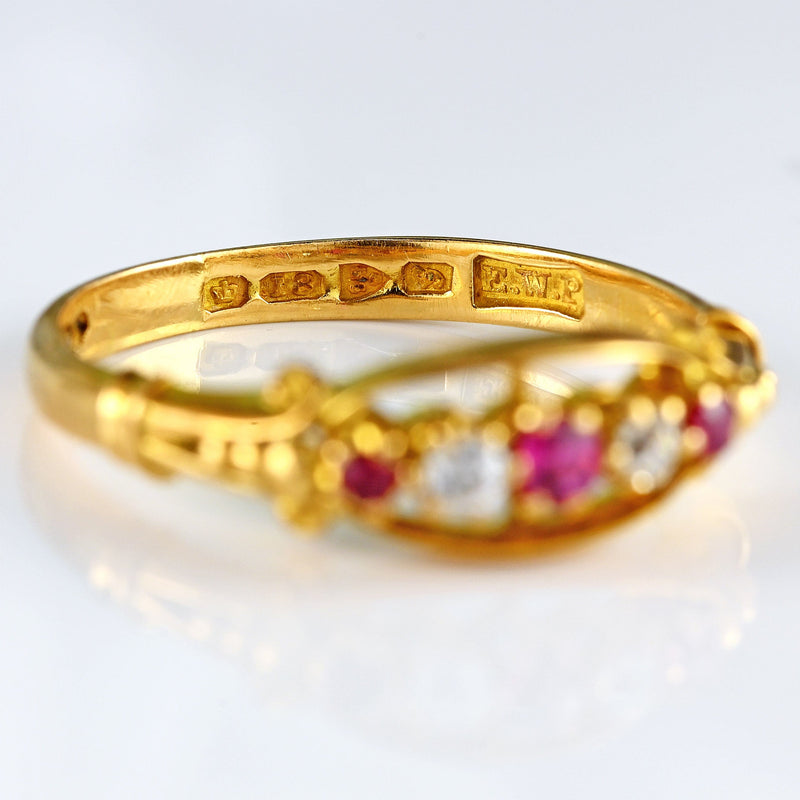 Ellibelle Jewellery Antique Edwardian Ruby & Diamond 18ct Gold Five-Stone Ring - Chester 1907