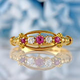 Ellibelle Jewellery Antique Edwardian Ruby & Diamond 18ct Gold Five-Stone Ring - Chester 1907