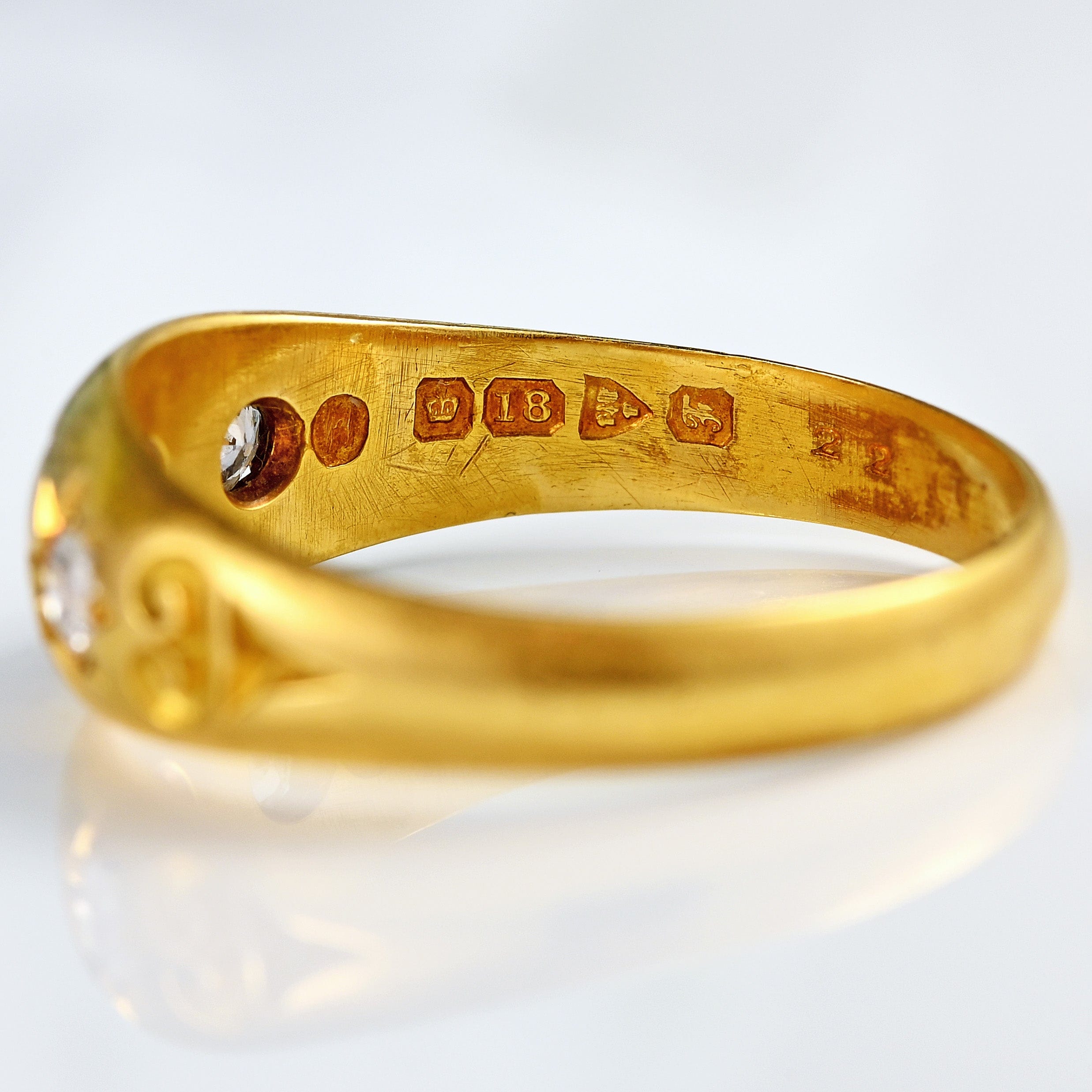 Ellibelle Jewellery Antique Edwardian Ruby & Diamond 18ct Gold Starburst Three-Stone Gypsy Ring