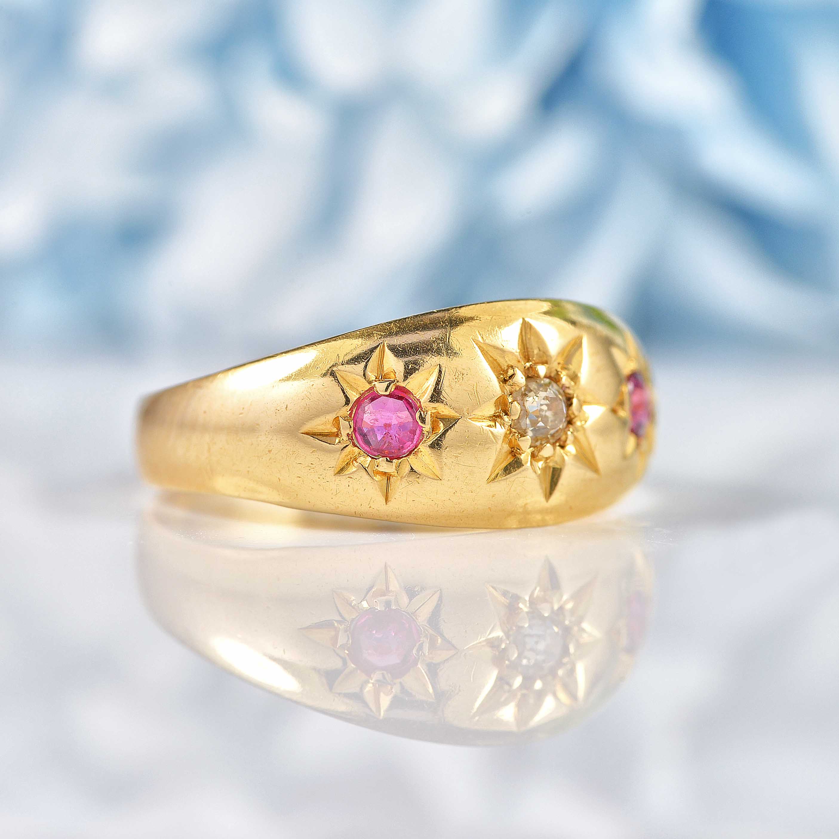 Ellibelle Jewellery Antique Edwardian Ruby & Diamond Starburst Gypsy Ring