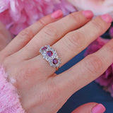 Ellibelle Jewellery Antique Edwardian Ruby & Old-Cut Diamond 18ct Gold Triple Cluster Ring