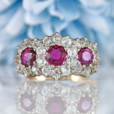 Ellibelle Jewellery Antique Edwardian Ruby & Old-Cut Diamond 18ct Gold Triple Cluster Ring