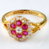 Ellibelle Jewellery Antique Edwardian Ruby & Old-Mine-Cut Diamond 18ct Gold Cluster Ring
