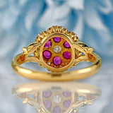 Ellibelle Jewellery Antique Edwardian Ruby & Old-Mine-Cut Diamond 18ct Gold Cluster Ring