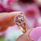 Ellibelle Jewellery Antique Edwardian Ruby & Old-Mine-Cut Diamond 18ct Gold Cluster Ring