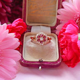 Ellibelle Jewellery Antique Edwardian Ruby & Old-Mine-Cut Diamond 18ct Gold Cluster Ring