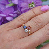 Ellibelle Jewellery Antique Edwardian Ruby, Sapphire & Diamond 18ct Gold Trefoil Ring
