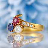 Ellibelle Jewellery Antique Edwardian Ruby, Sapphire & Diamond 18ct Gold Trefoil Ring