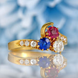 Ellibelle Jewellery Antique Edwardian Ruby, Sapphire & Diamond 18ct Gold Trefoil Ring