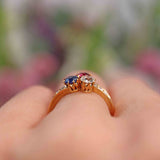 Ellibelle Jewellery Antique Edwardian Ruby, Sapphire & Diamond 18ct Gold Trefoil Ring