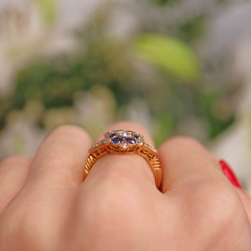 Ellibelle Jewellery Antique Edwardian Sapphire & Diamond 18ct Gold Cluster Ring