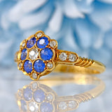Ellibelle Jewellery Antique Edwardian Sapphire & Diamond 18ct Gold Cluster Ring