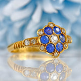 Ellibelle Jewellery Antique Edwardian Sapphire & Diamond 18ct Gold Cluster Ring