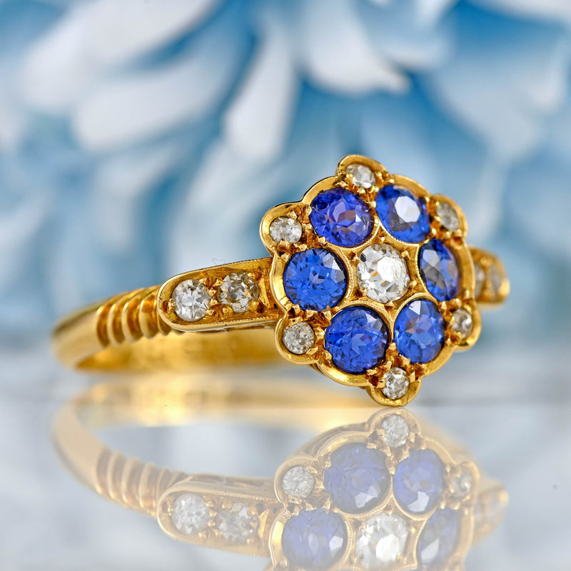Ellibelle Jewellery Antique Edwardian Sapphire & Diamond 18ct Gold Cluster Ring