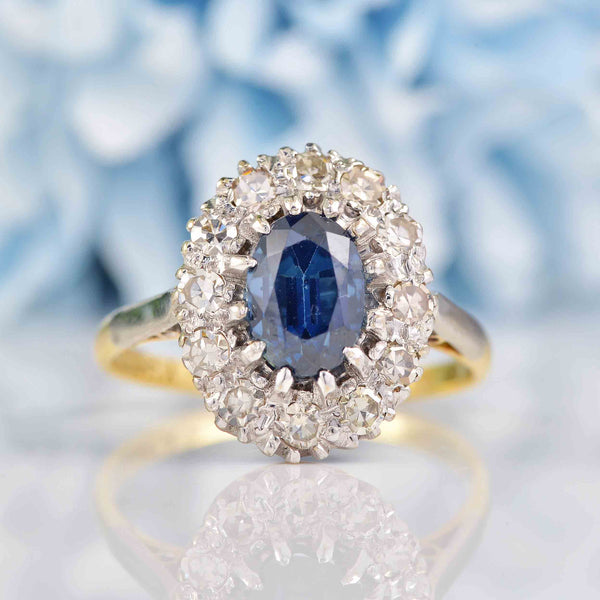 Ellibelle Jewellery Antique Edwardian Sapphire & Diamond 18ct Gold Cluster Ring