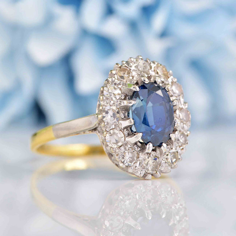 Ellibelle Jewellery Antique Edwardian Sapphire & Diamond 18ct Gold Cluster Ring