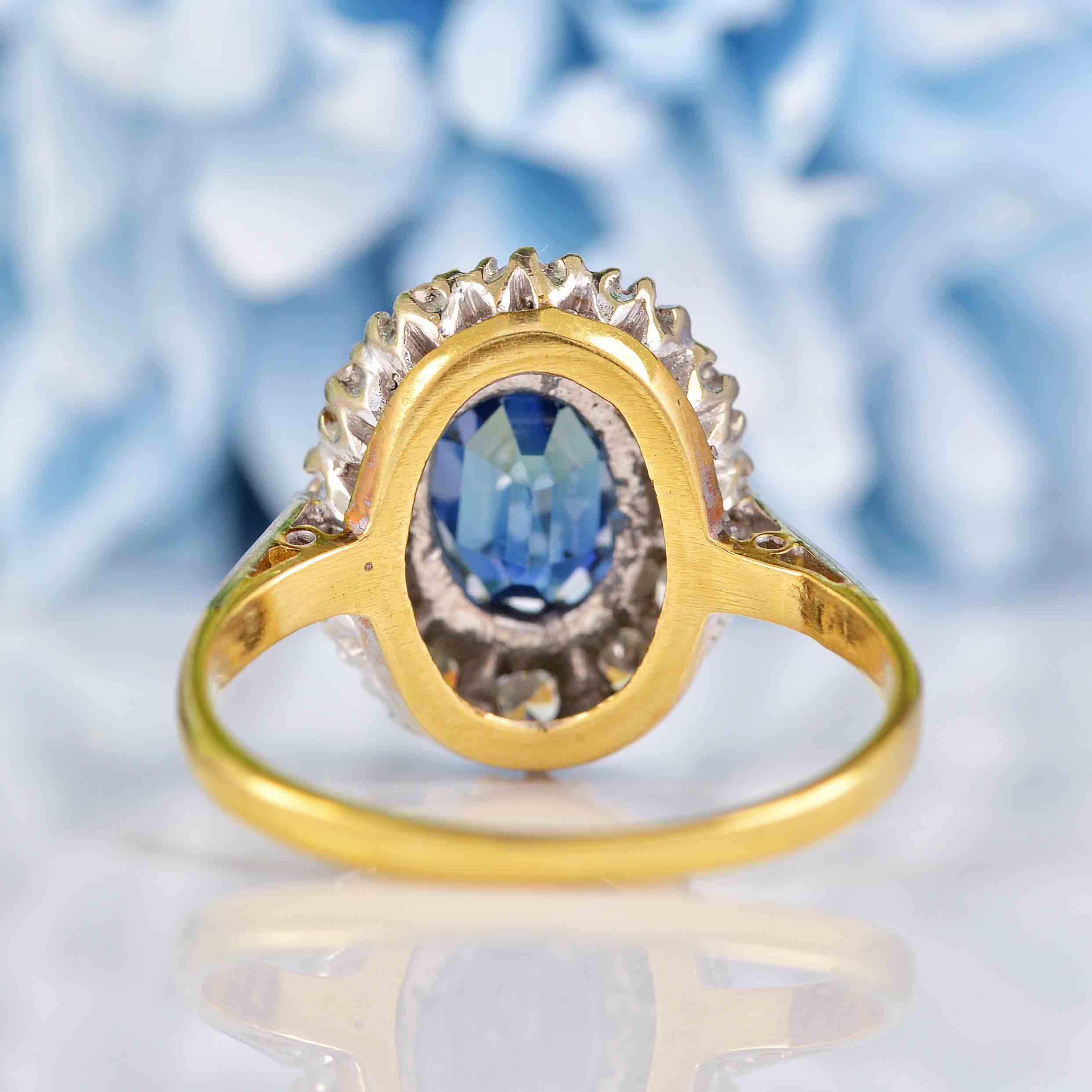 Ellibelle Jewellery Antique Edwardian Sapphire & Diamond 18ct Gold Cluster Ring