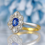 Ellibelle Jewellery Antique Edwardian Sapphire & Diamond 18ct Gold Platinum Ring