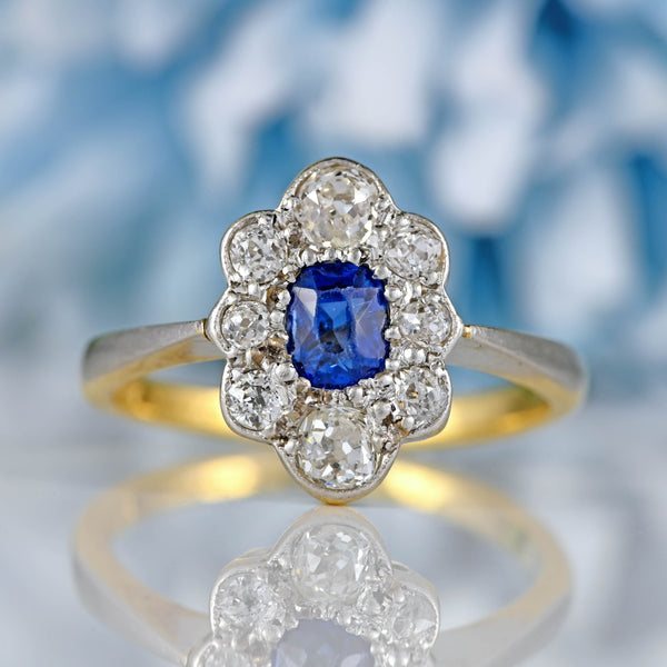 Ellibelle Jewellery Antique Edwardian Sapphire & Diamond 18ct Gold Platinum Ring