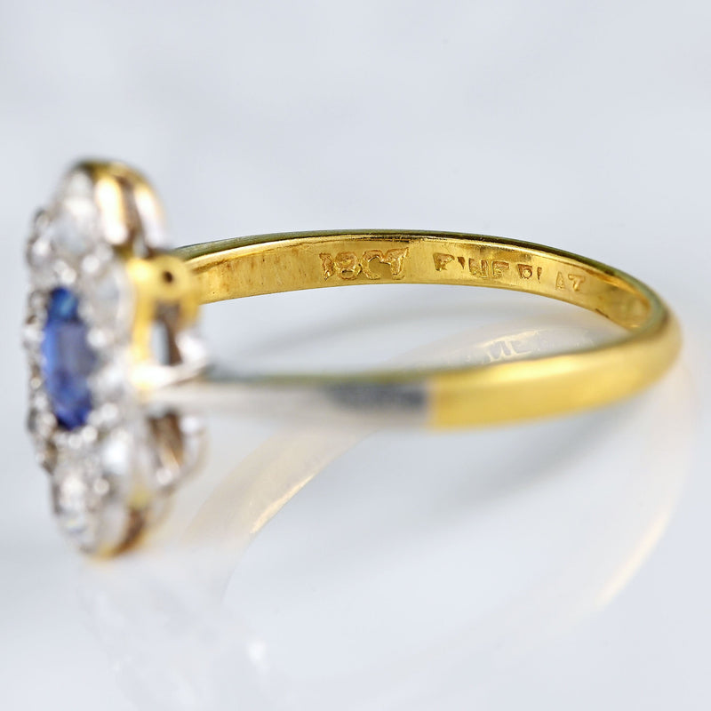 Ellibelle Jewellery Antique Edwardian Sapphire & Diamond 18ct Gold Platinum Ring