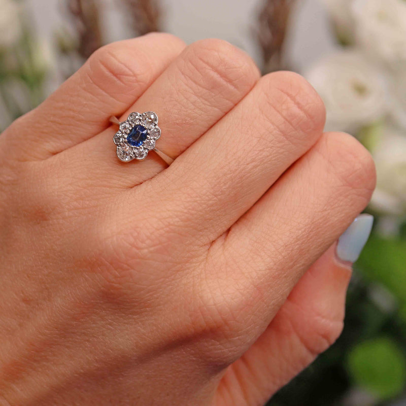 Ellibelle Jewellery Antique Edwardian Sapphire & Diamond 18ct Gold Platinum Ring