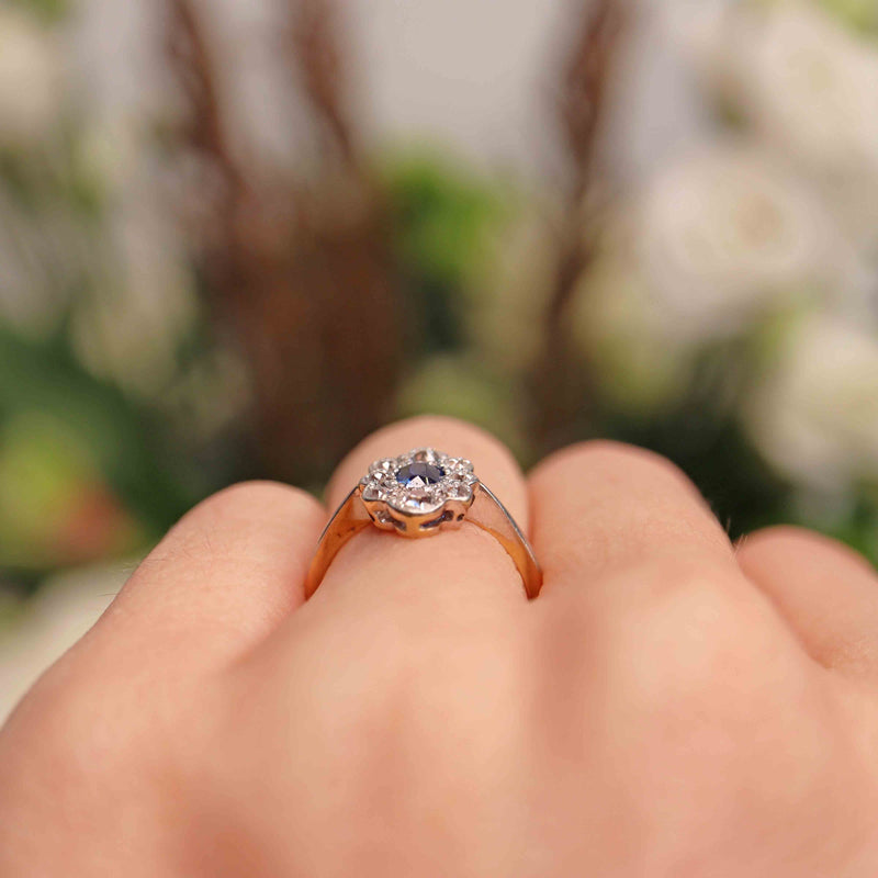 Ellibelle Jewellery Antique Edwardian Sapphire & Diamond 18ct Gold Platinum Ring