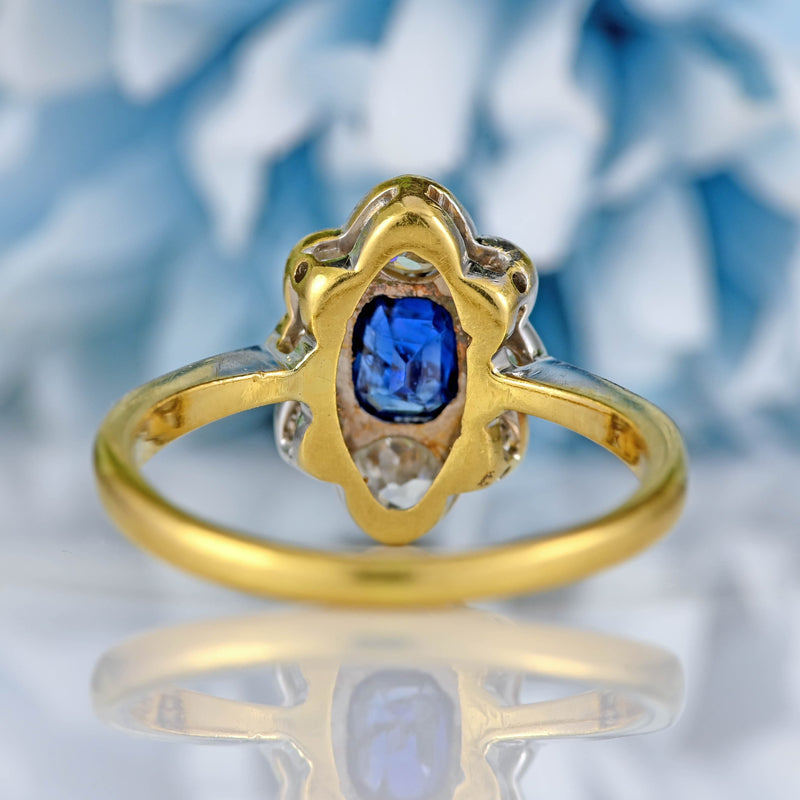 Ellibelle Jewellery Antique Edwardian Sapphire & Diamond 18ct Gold Platinum Ring