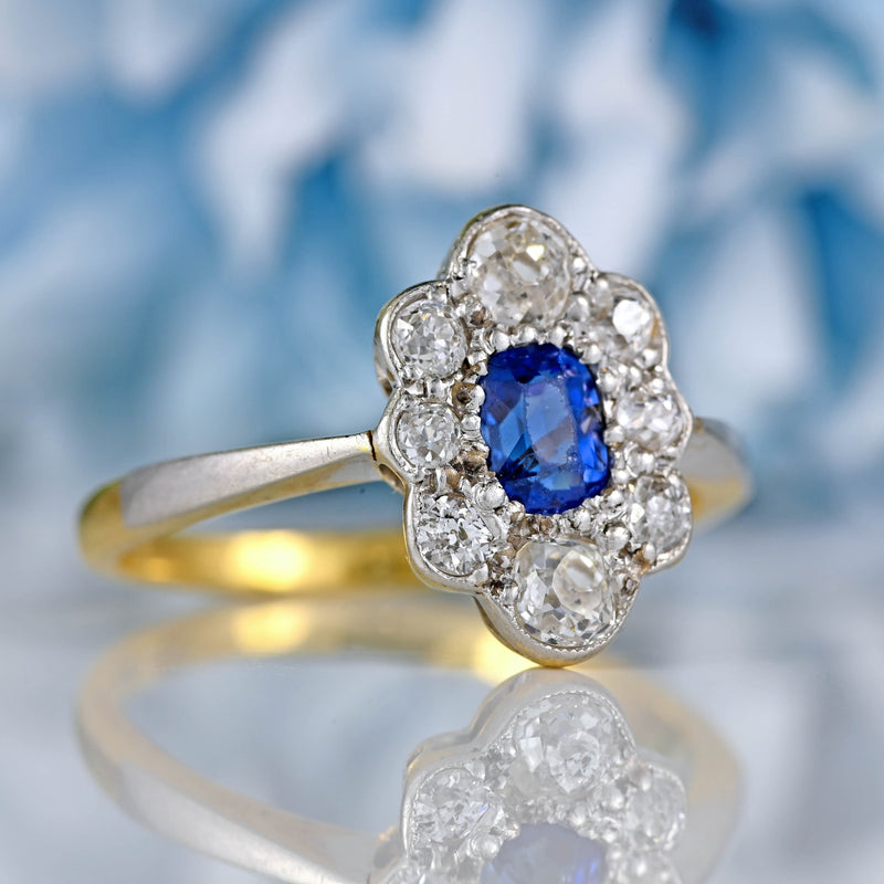 Ellibelle Jewellery Antique Edwardian Sapphire & Diamond 18ct Gold Platinum Ring