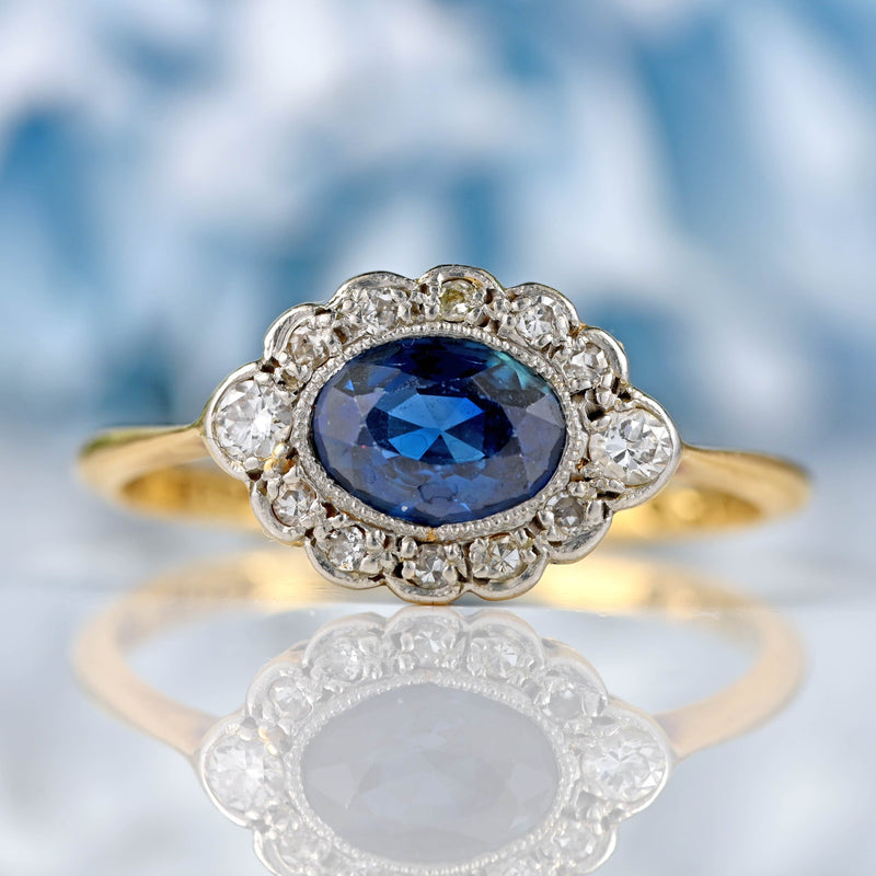 Ellibelle Jewellery Antique Edwardian Sapphire & Diamond 18ct Gold Ring