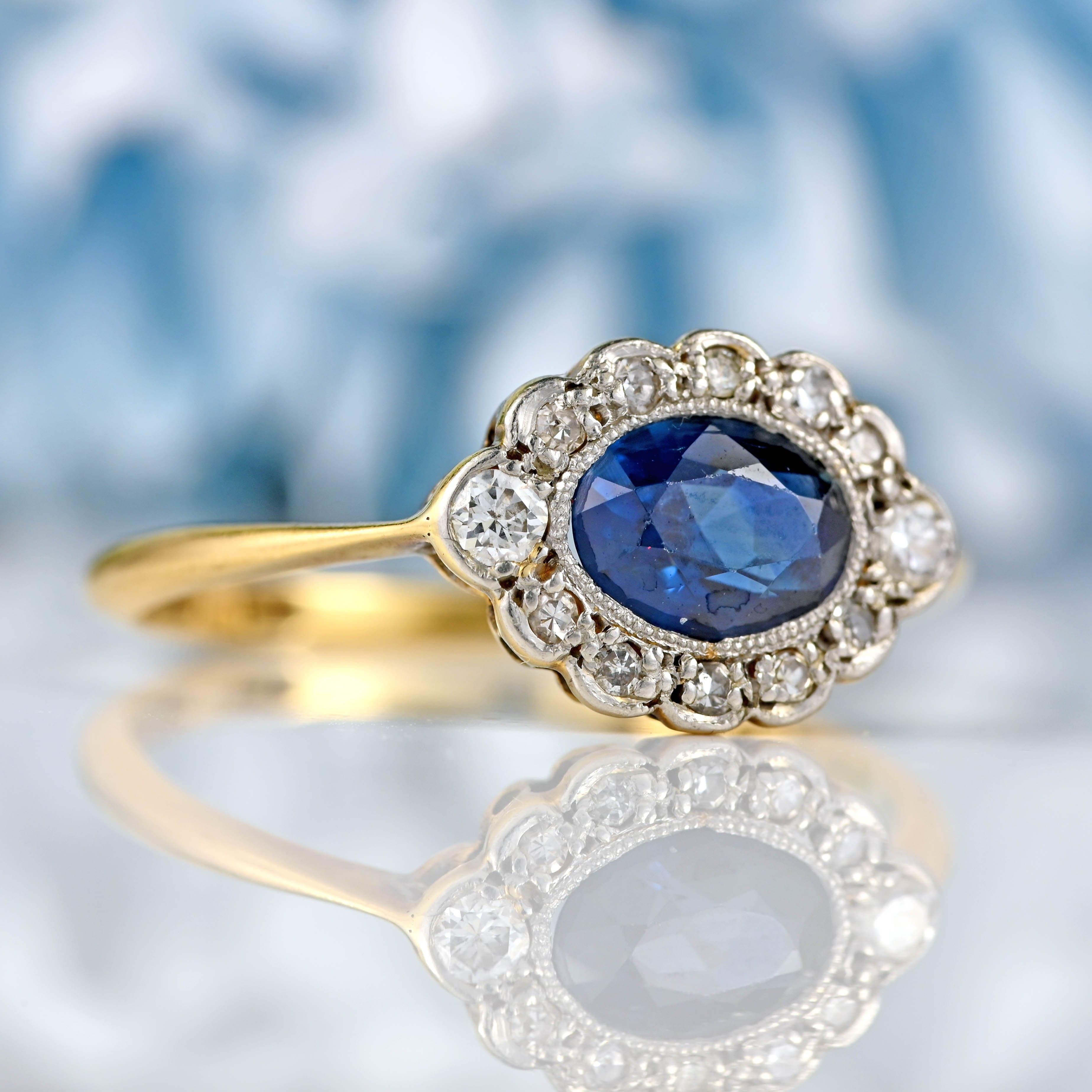 Ellibelle Jewellery Antique Edwardian Sapphire & Diamond 18ct Gold Ring