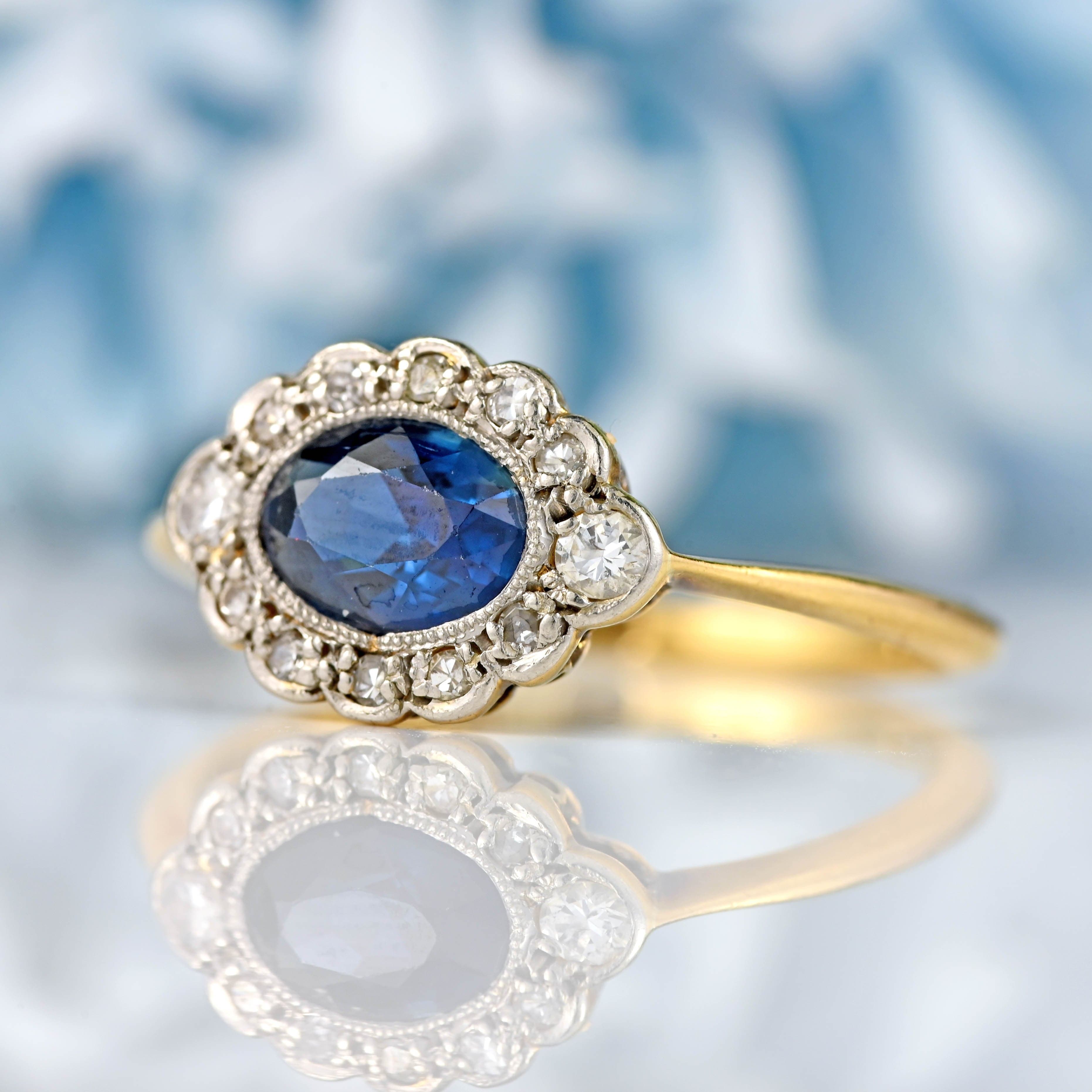 Ellibelle Jewellery Antique Edwardian Sapphire & Diamond 18ct Gold Ring