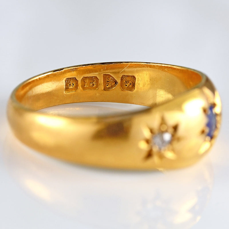 Ellibelle Jewellery Antique Edwardian Sapphire & Diamond 18ct Gold Starburst Gypsy Ring