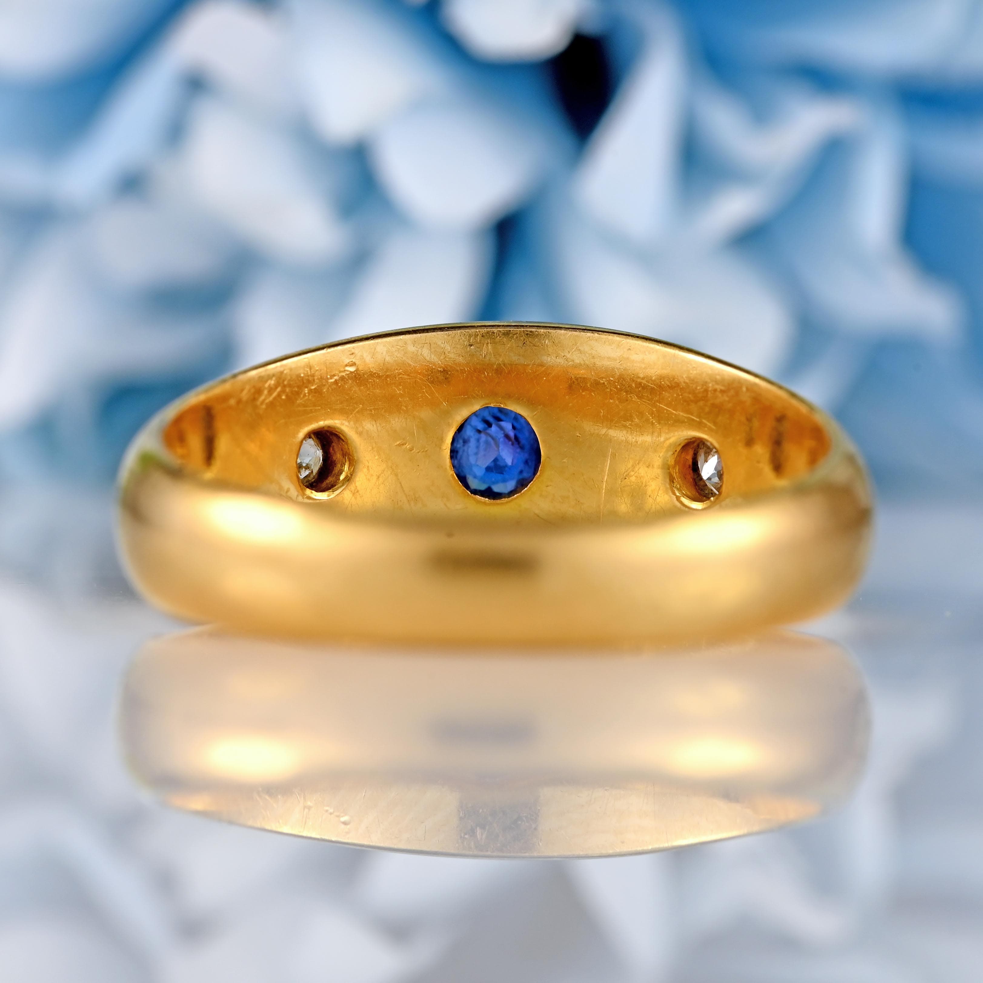 Ellibelle Jewellery Antique Edwardian Sapphire & Diamond 18ct Gold Starburst Gypsy Ring
