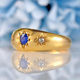 Ellibelle Jewellery Antique Edwardian Sapphire & Diamond 18ct Gold Starburst Gypsy Ring